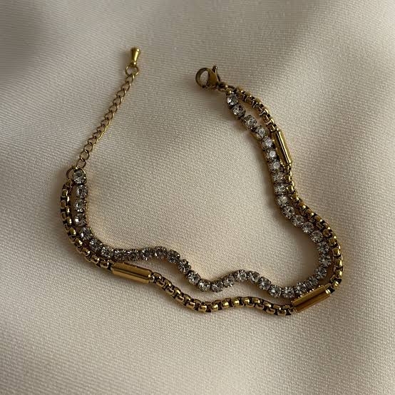 Gold Double-Row Crystal Tennis Bracelet