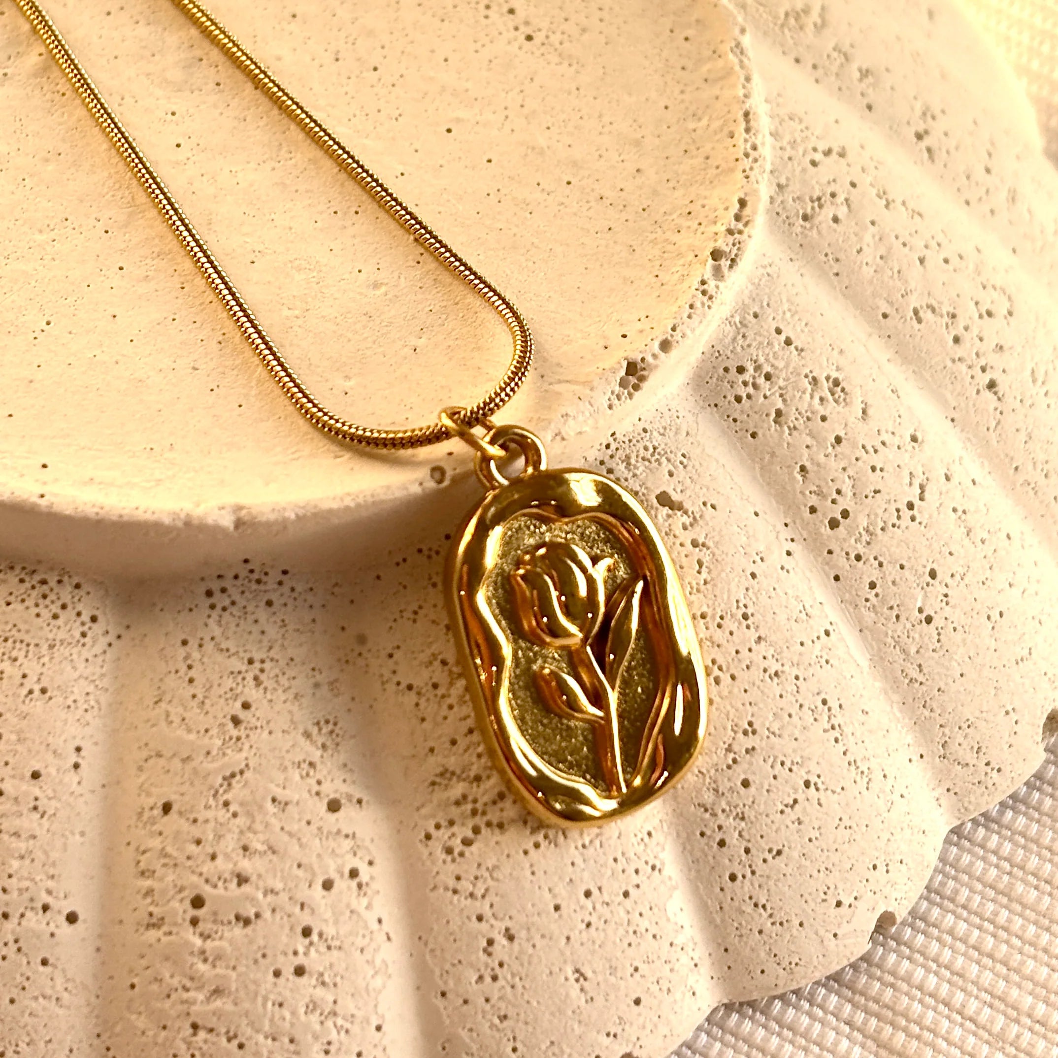 Gold Rose Medallion Pendant Necklace