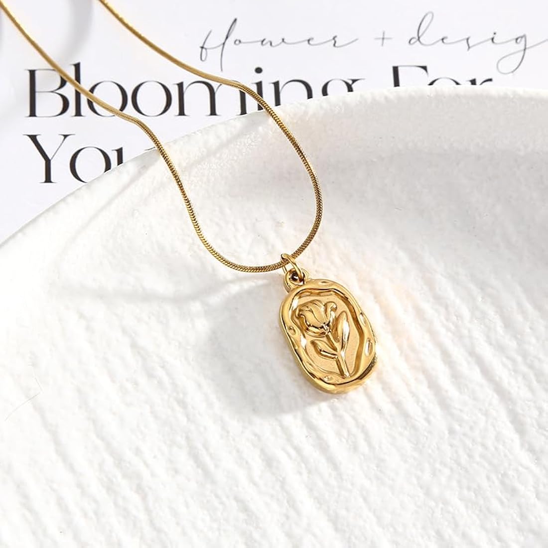 Gold Rose Medallion Pendant Necklace
