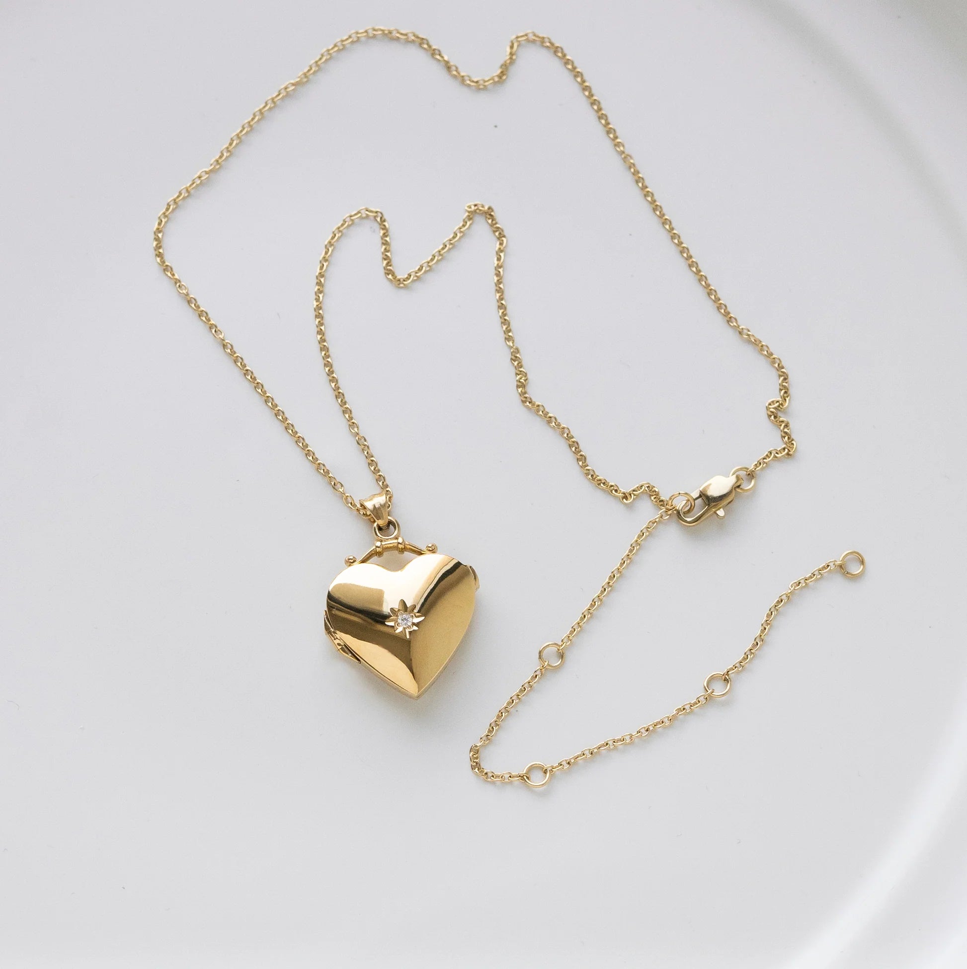 18K Gold Heart Locket Necklace with Diamond Accent